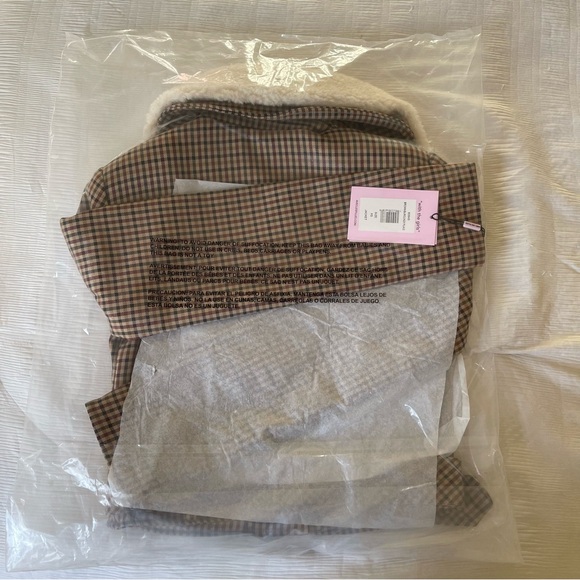 Brand New - AVEC LES FILLES Faux Shearling Collared Plaid Aviator Jacket 🤎✨ - Picture 7 of 16